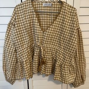 Petal and pup peplum long sleeve top with puffy sleeves and tie waist